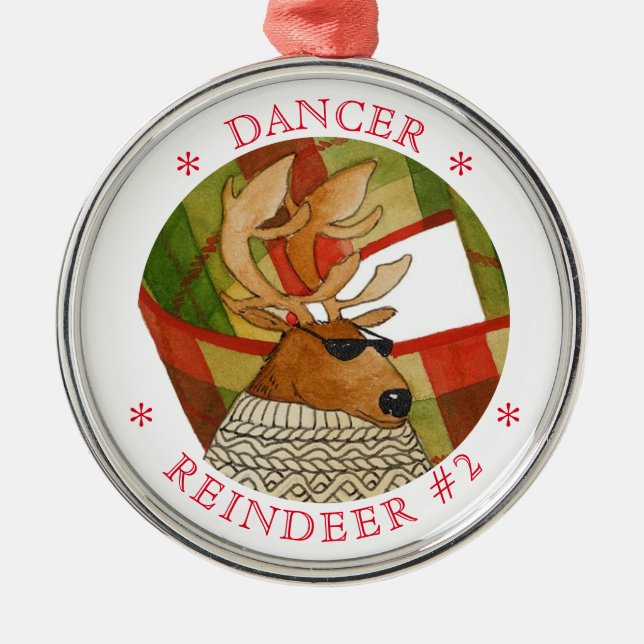Ornamento redondo de DANCER REINDEER Premium (Frente)