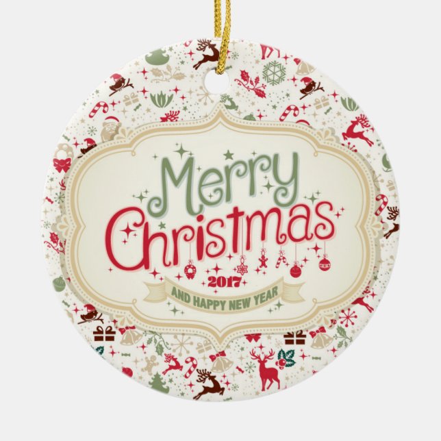 Ornamento redondo de las Felices Navidad 2017 (Frente)