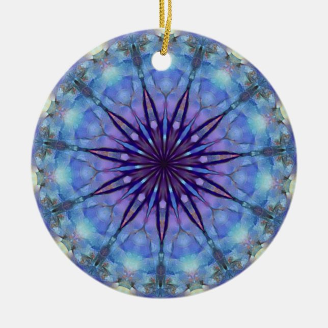 Ornamento redondo de Lavendar Starburst Mandala (Frente)