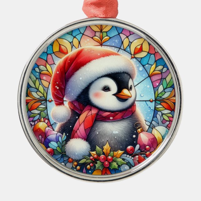 Ornamento redondo de pingüino (Frente)