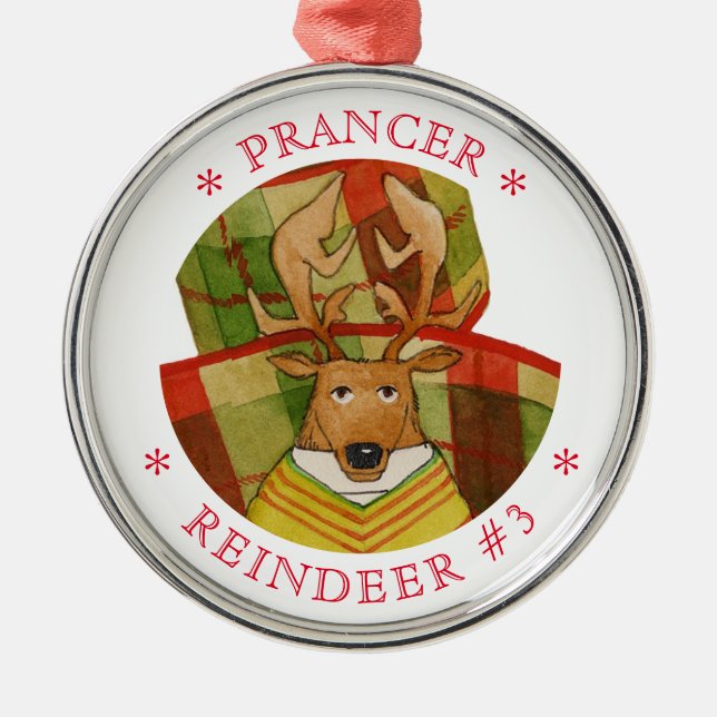 Ornamento redondo de PRANCER REINDEER Premium (Frente)