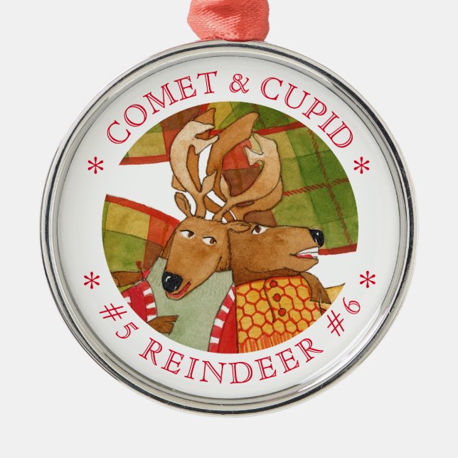 Ornamento redondo de REINDEER DE COMET CUPID (Frente)