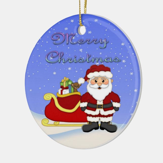 Ornamento redondo de Santa de las Felices Navidad (Izquierda)