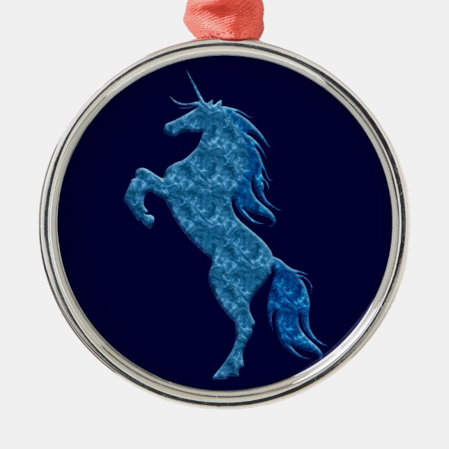Ornamento redondo de Unicornio de Fuego Azul (Frente)
