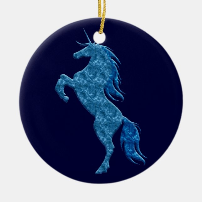 Ornamento redondo de Unicornio de Fuego Azul (Frente)