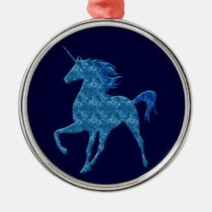 Ornamento redondo de Unicornio de Fuego Azul