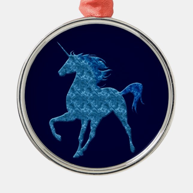 Ornamento redondo de Unicornio de Fuego Azul (Frente)