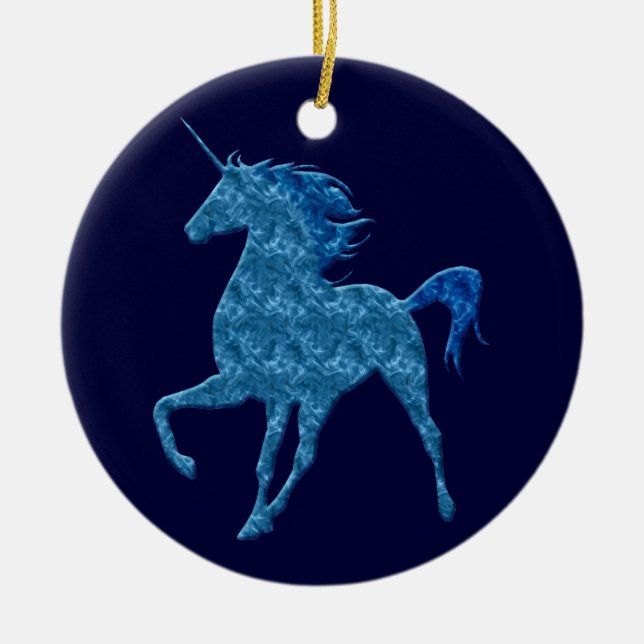 Ornamento redondo de Unicornio de Fuego Azul (Frente)