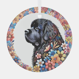 Ornamento redondo de vidrio de perro de Terranova