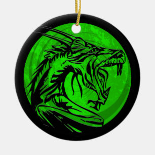 Ornamento redondo del dragón negro verde del