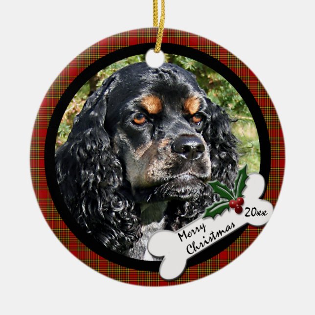 Ornamento redondo del navidad de cocker spaniel (Frente)