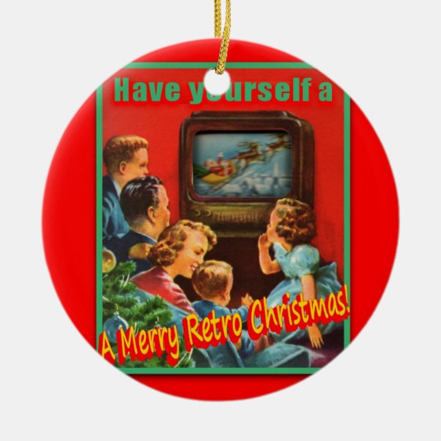 Ornamento redondo MerryRetroChrmsTV-DE CERÁMICA (Frente)