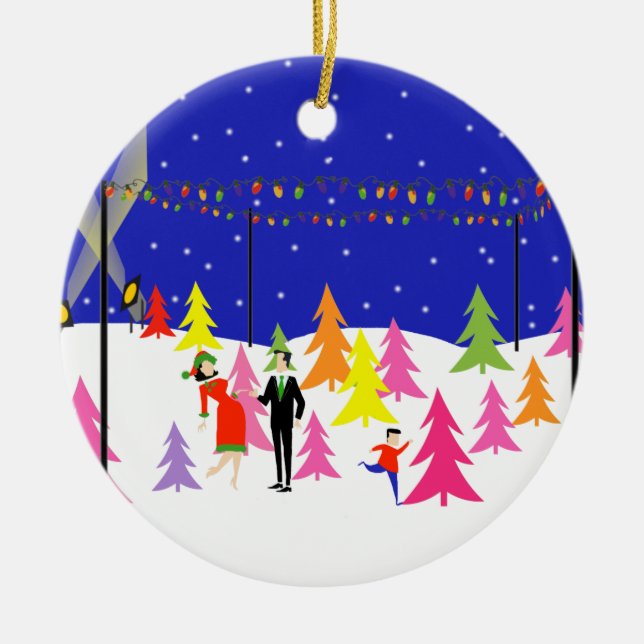 Ornamento retro del navidad de la granja de árbol (Frente)