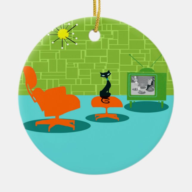 Ornamento retro del navidad del gatito de la era (Frente)