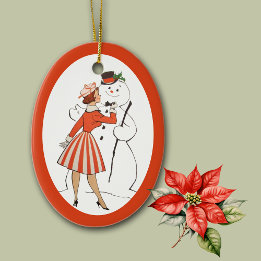 Ornamento retro Lady y cerámico de Snowman