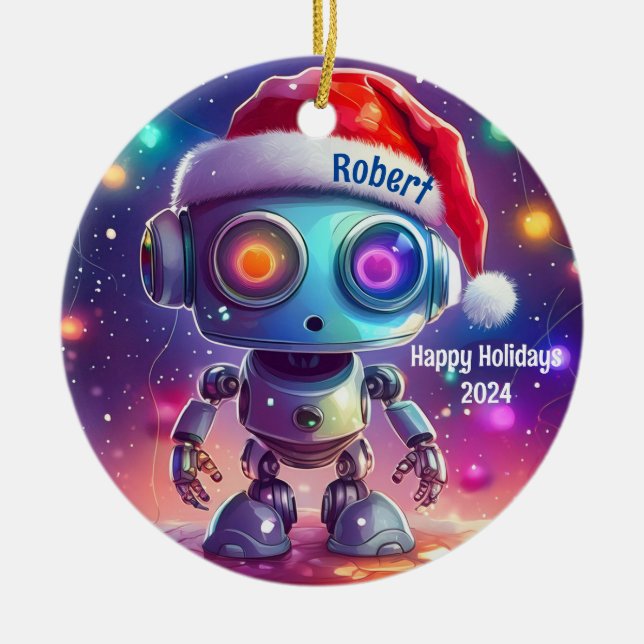 Ornamento Robot personalizado de Felices Fiestas (Frente)