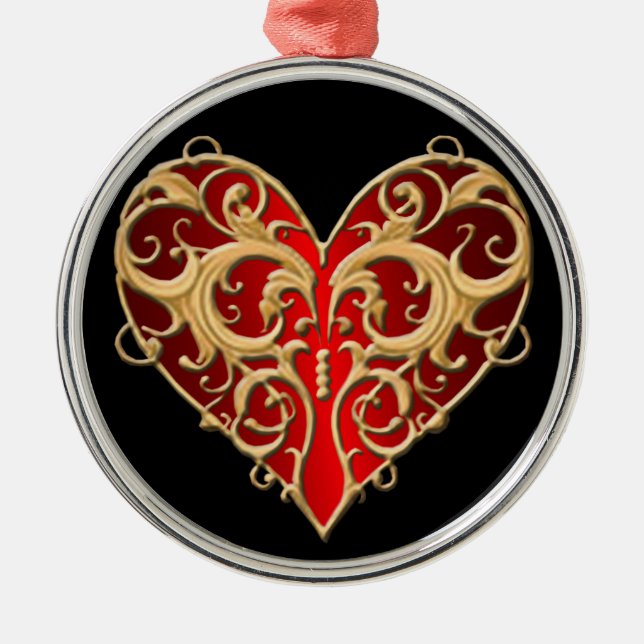 Ornamento Rodo del Corazón Rojo Filigree (Frente)
