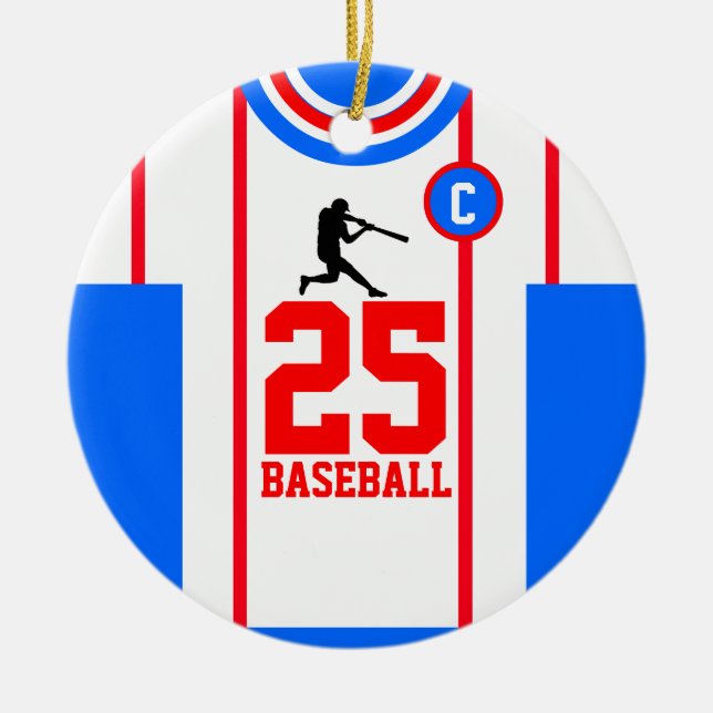 Ornamento rojo azul de Jersey de béisbol (Frente)