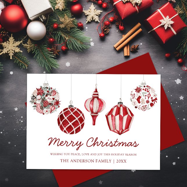 Ornamento rojo de Feliz Navidad (Merry Christmas Red Ornament Holiday Card)