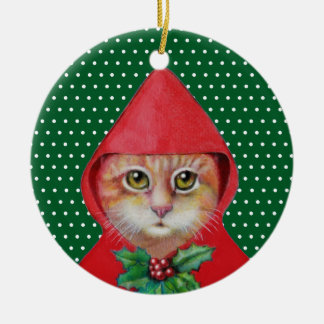 Ornamento rojo de la capa con capucha del gato del