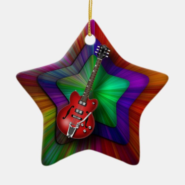 Ornamento rojo de la estrella de la guitarra (Frente)