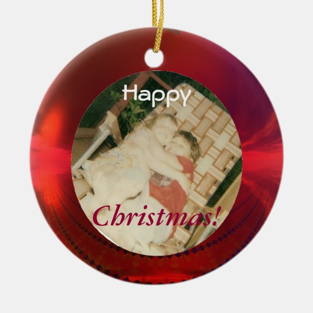 Ornamento rojo de la foto (Frente)
