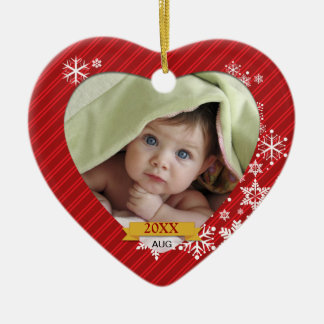 Ornamento rojo de la foto del copo de nieve