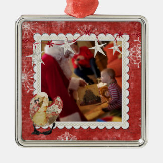 Ornamento rojo de la foto del copo de nieve del