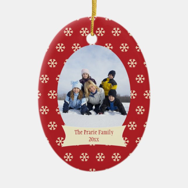 Ornamento rojo de la foto del día de fiesta del (Frente)