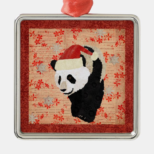Ornamento rojo de los copos de nieve de la panda (Frente)