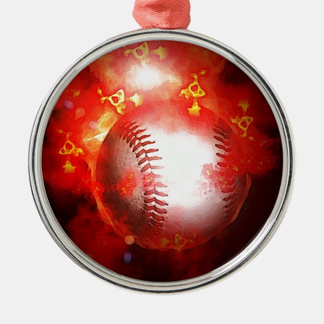Ornamento rojo del árbol de navidad del béisbol qu (Frente)