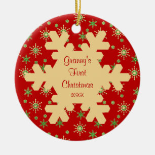 Ornamento rojo del copo de nieve del primer