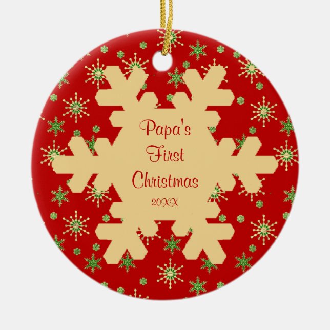Ornamento rojo del copo de nieve del primer (Frente)