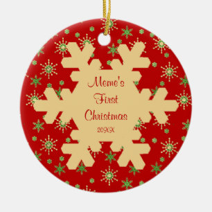 Ornamento rojo del copo de nieve del primer