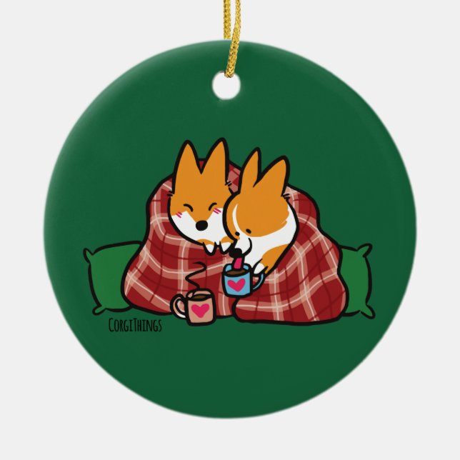 Ornamento rojo del Corgi del Snuggle del Pembroke (Frente)