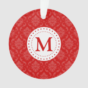 Ornamento rojo del damasco del monograma