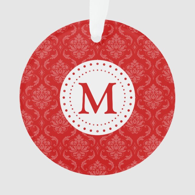 Ornamento rojo del damasco del monograma (Anverso)