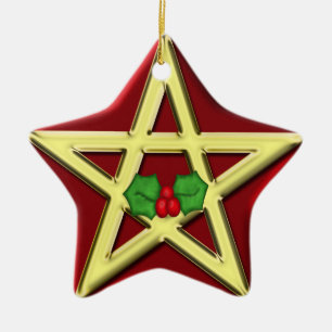 Ornamento rojo del navidad de Yule del Pentagram