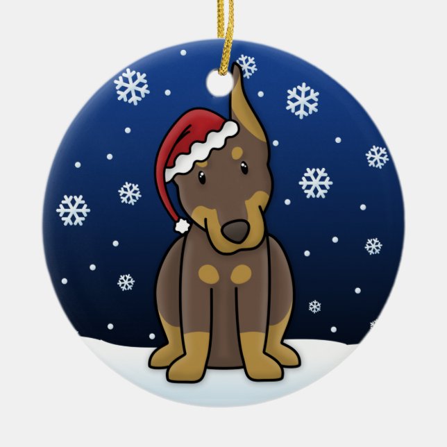 Ornamento rojo del navidad del Doberman del dibujo (Frente)