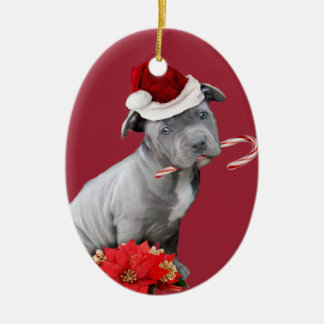 Ornamento rojo del perrito del pitbull del navidad