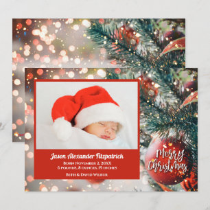 Ornamento rojo en tarjetas fotográficas navideñas