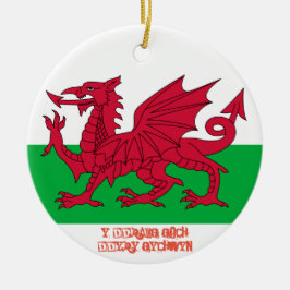 Ornamento rojo galés del navidad de la bandera del