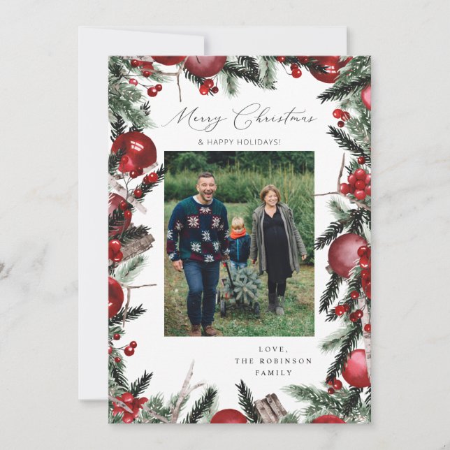 Ornamento rojo Merry Christmas Photo 2 (Anverso)