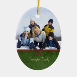 Ornamento rojo verde clásico de la foto de familia