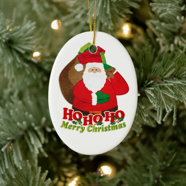 Ornamento rojo verde y blanco de Santa HO HO HO (Árbol)