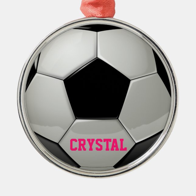 Ornamento rosa de bola de fútbol personalizado (Frente)