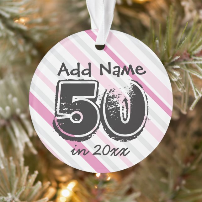 Ornamento rosa de cumpleaños 50 personalizado (Árbol)