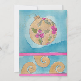 Ornamento rosa y holly - Tarjeta de Navidad plana