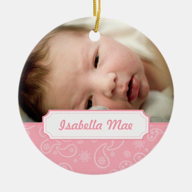 Ornamento rosado del árbol de navidad de la foto (Frente)