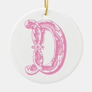 Ornamento rosado del navidad de la letra D del